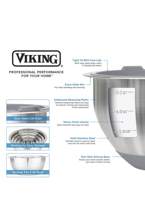 Viking 9 Pc Stainless Steel Bowl Set With Strainer In Grey