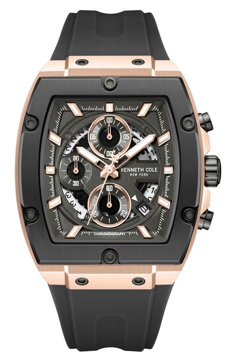 Sport Tonneau Chronograph Silicone Strap Watch, 44mm x 28mm