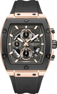 Kenneth Cole New York Sport Tonneau Chronograph Silicone Strap Watch, 44mm x 28mm