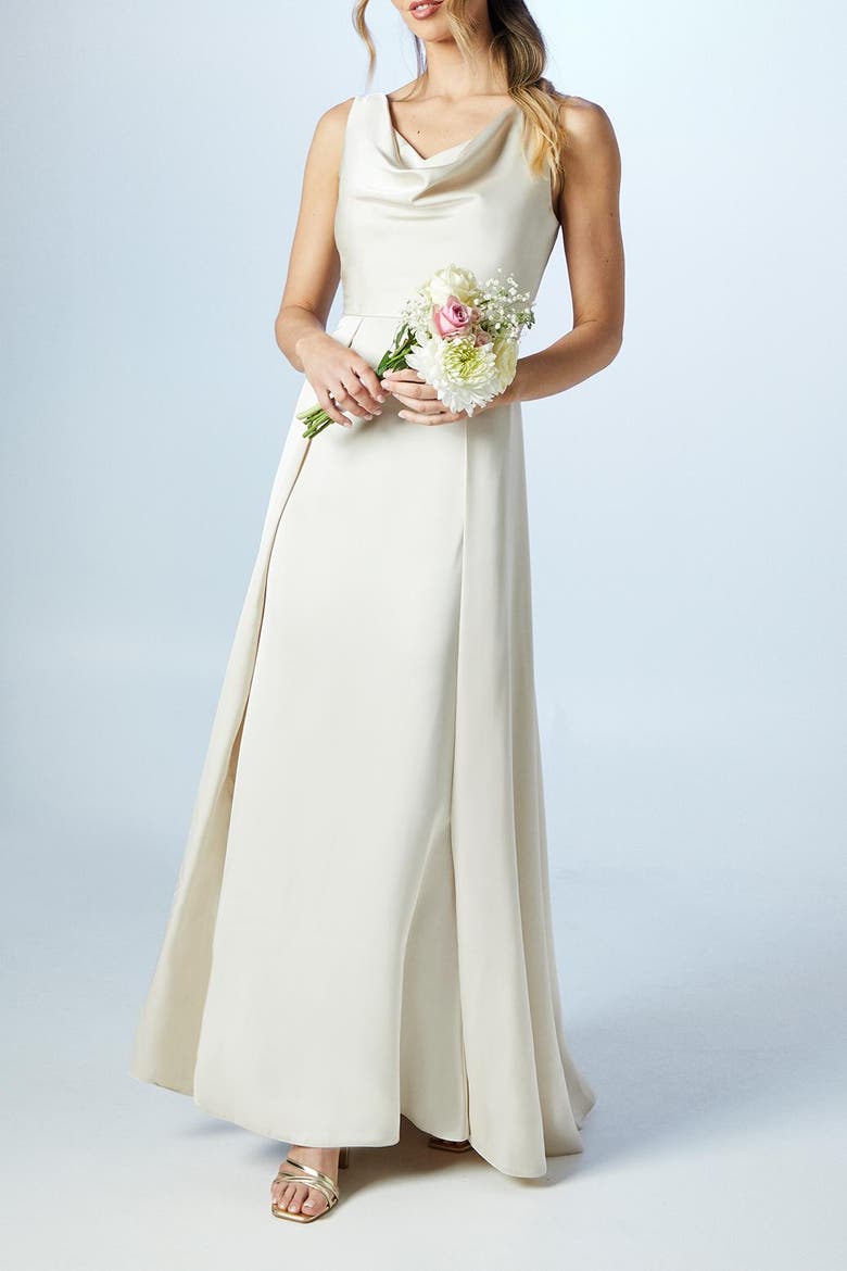 Sleeveless Cowl Neck Bridesmaid Dress, Alternate, color, Champagne
