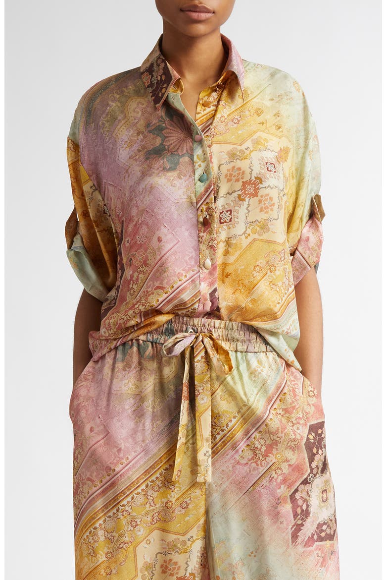 Tallow Relaxed Silk Button-Up Shirt, Main, color, OMBRE MULTI