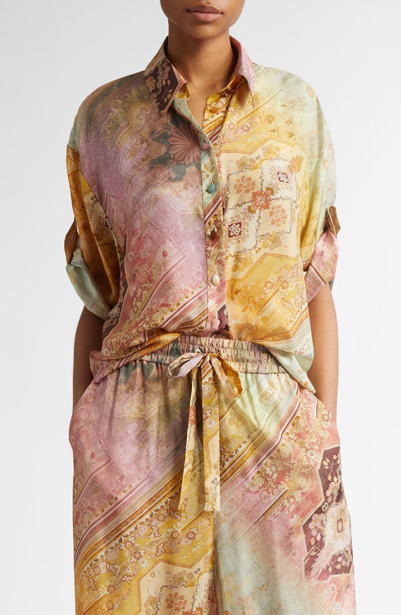 Zimmermann Tallow Relaxed Silk Button-Up Shirt, Main, color,