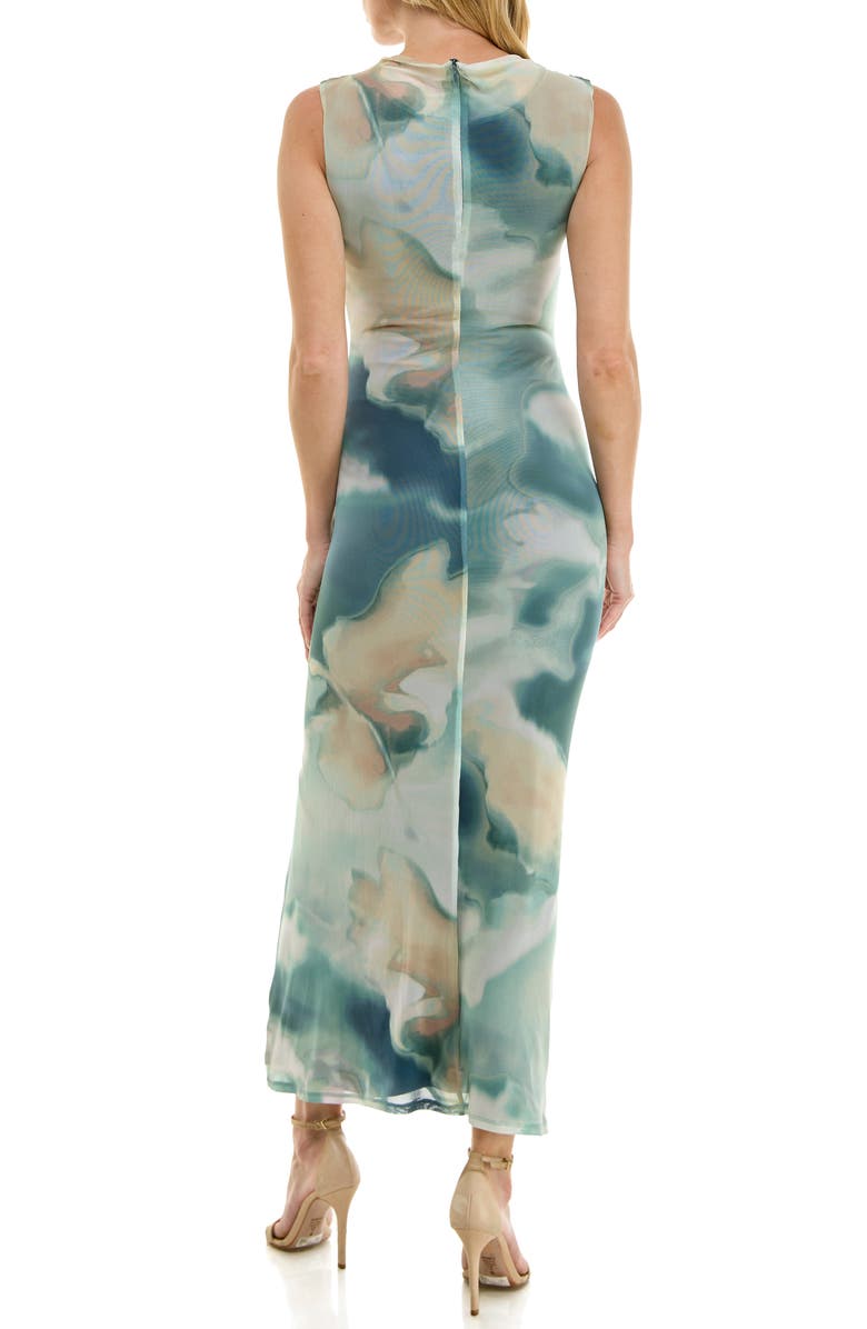 Socialite Abstract Print Ruched Maxi Dress, Alternate, color, Teal Cream