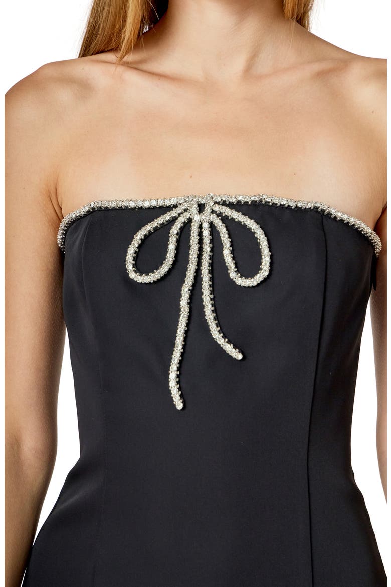 Rhinestone Bow Strapless Minidress, Alternate, color, BLACK