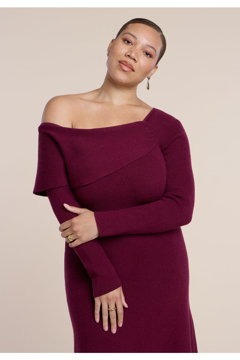 Off The Shoulder Sweater Midi Dress, Alternate, color, BURGUNDY