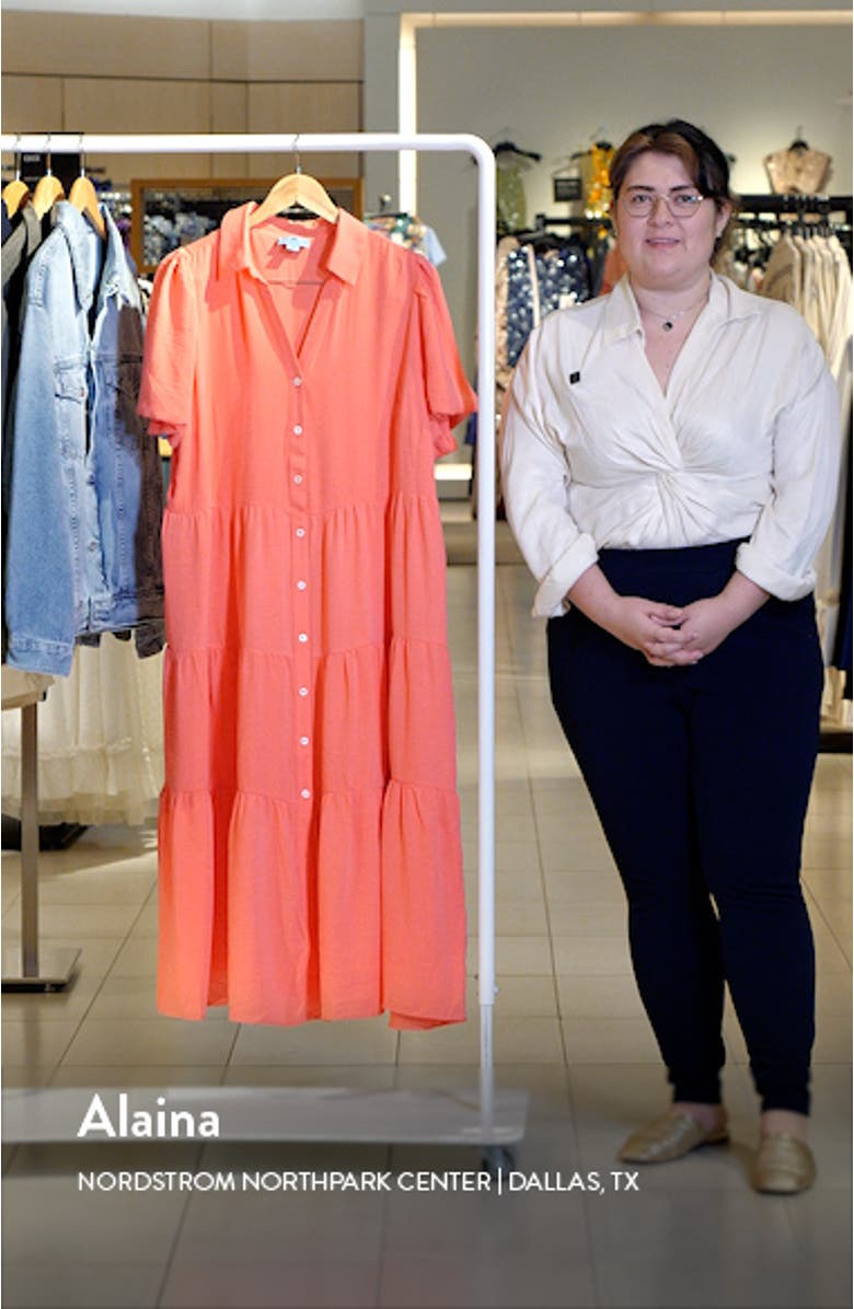 Puff Sleeve Tiered Maxi Shirtdress, sales video thumbnail