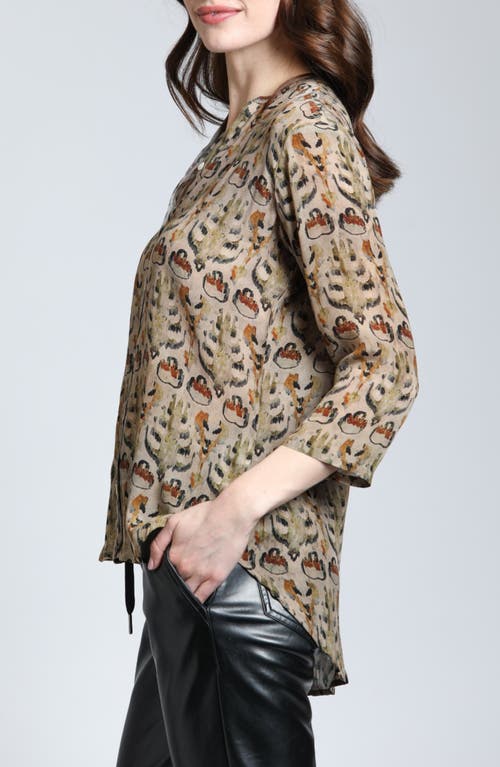Apny Abstract Print Button-up Shirt In Brown Multi