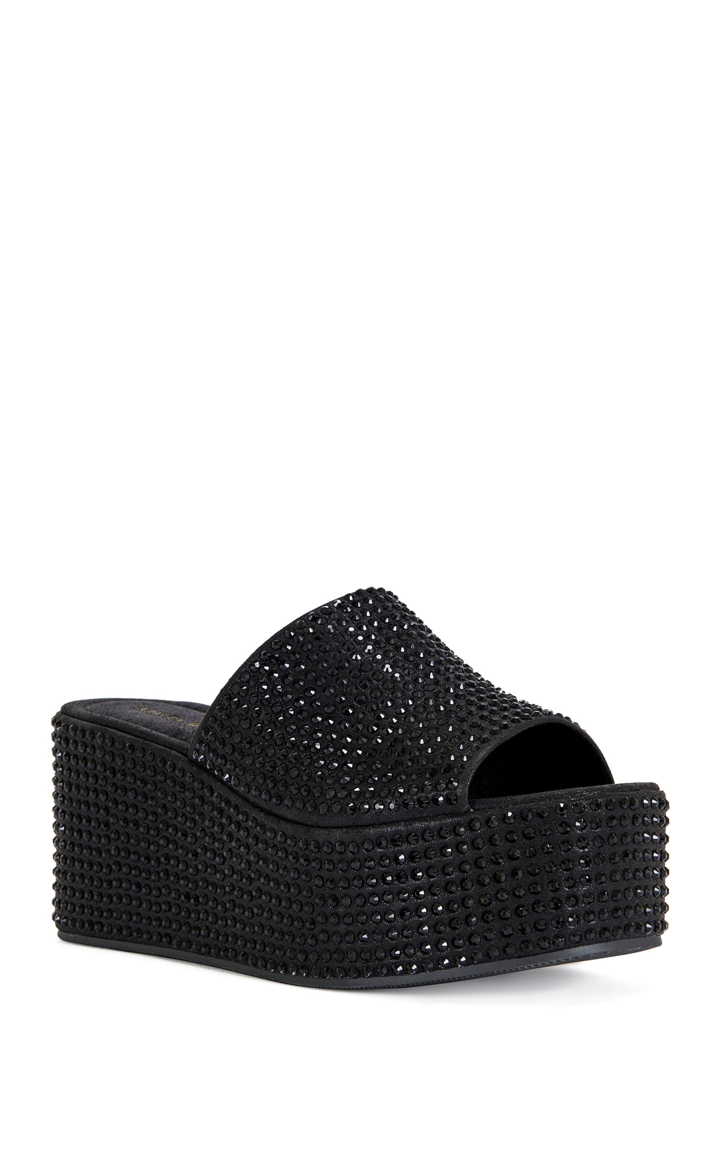 AZALEA WANG ARACHNA-BLACK RHINESTONE PLATFORM SANDAL - BLACK / 7 / WEDGE, Alternate, color, Black