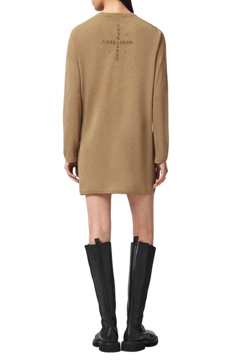 AllSaints Tilli Metallic Long Sleeve T-Shirt Dress, Alternate, color, 