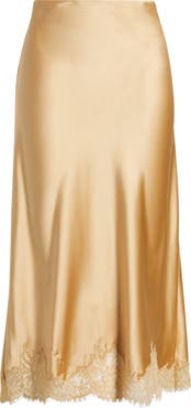 LoveShackFancy Malina Lace Detail Silk Skirt