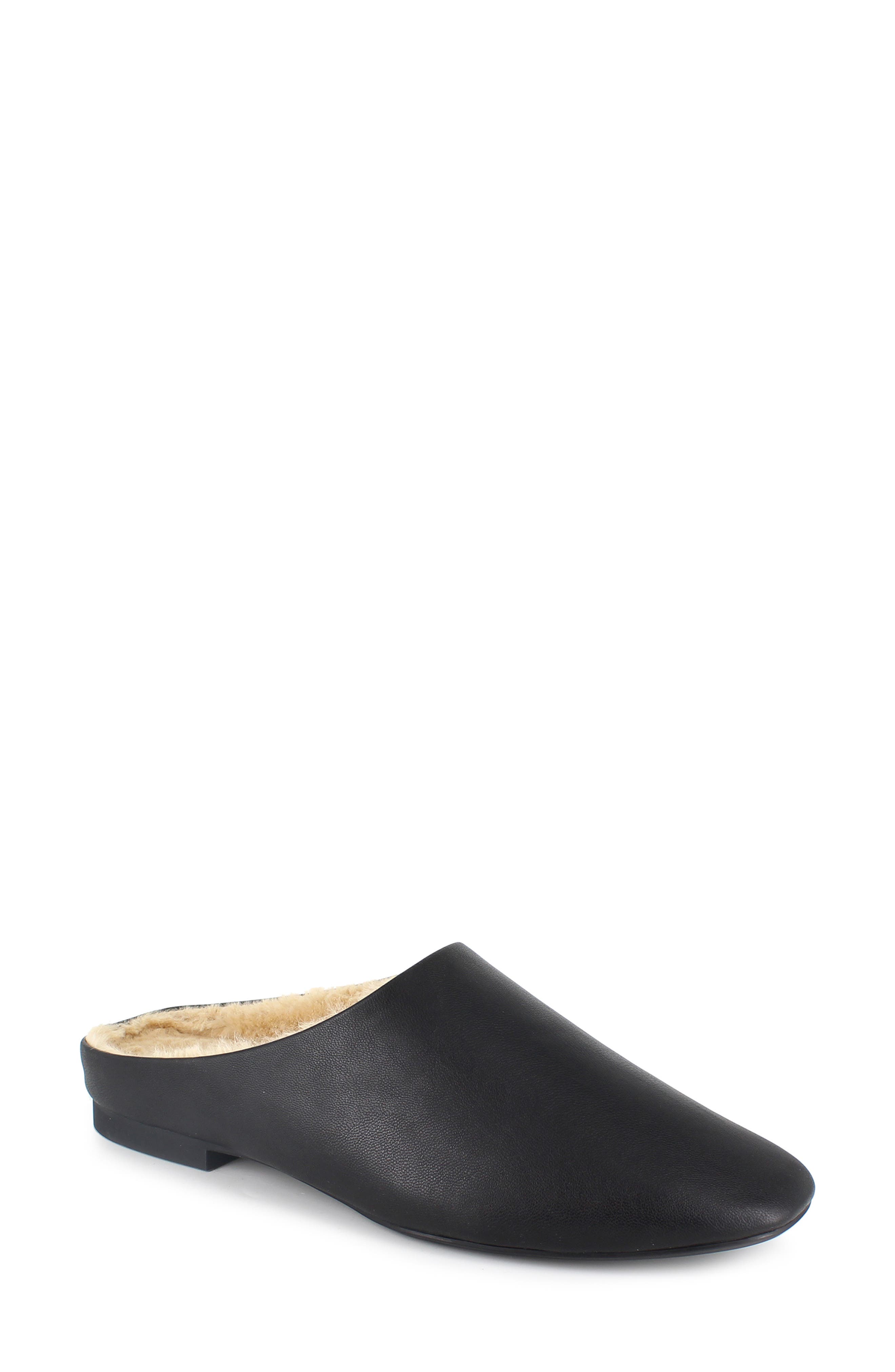 Nathaly Faux Shearling Lined Mule, Main, color, BLACK FAUX LEATHER