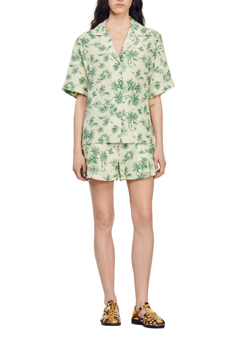 Bourget Short Sleeve Linen Blend Camp Shirt, Alternate, color, ECRU - VERT