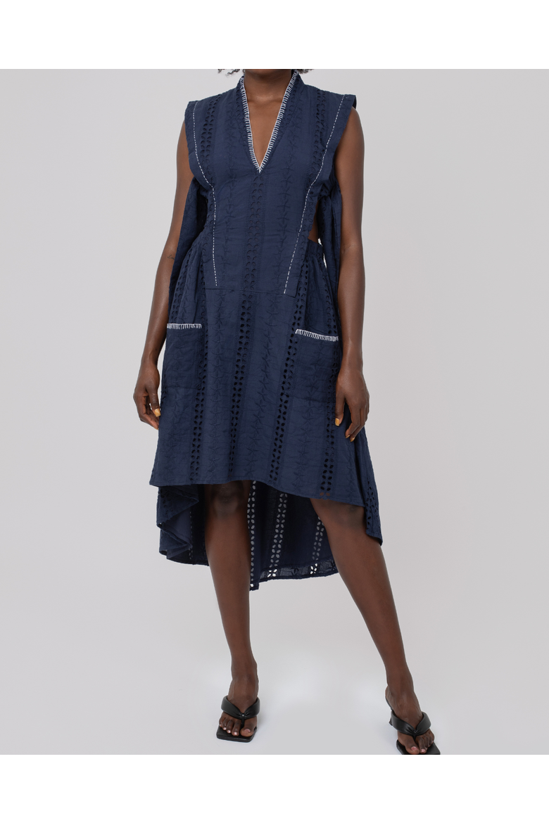 Seya Schiffli Dress, Alternate, color, Navy