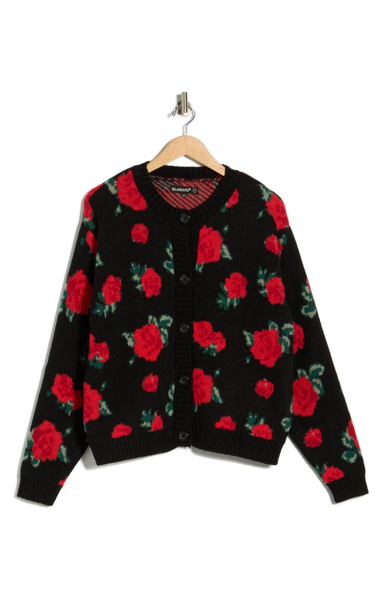 BLANKNYC Roses are Red Cardigan, Alternate, color, Roses Are Red