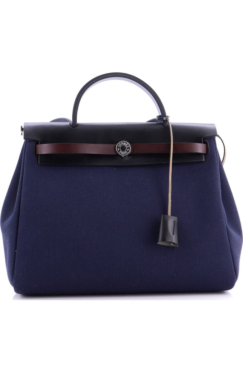 Pre-Owned Hermes Herbag Zip Leather and Toile 31, Main, color, Bleu Nuit