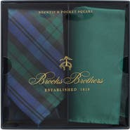Brooks Brothers Black Watch Plaid Tie & Pocket Square Set