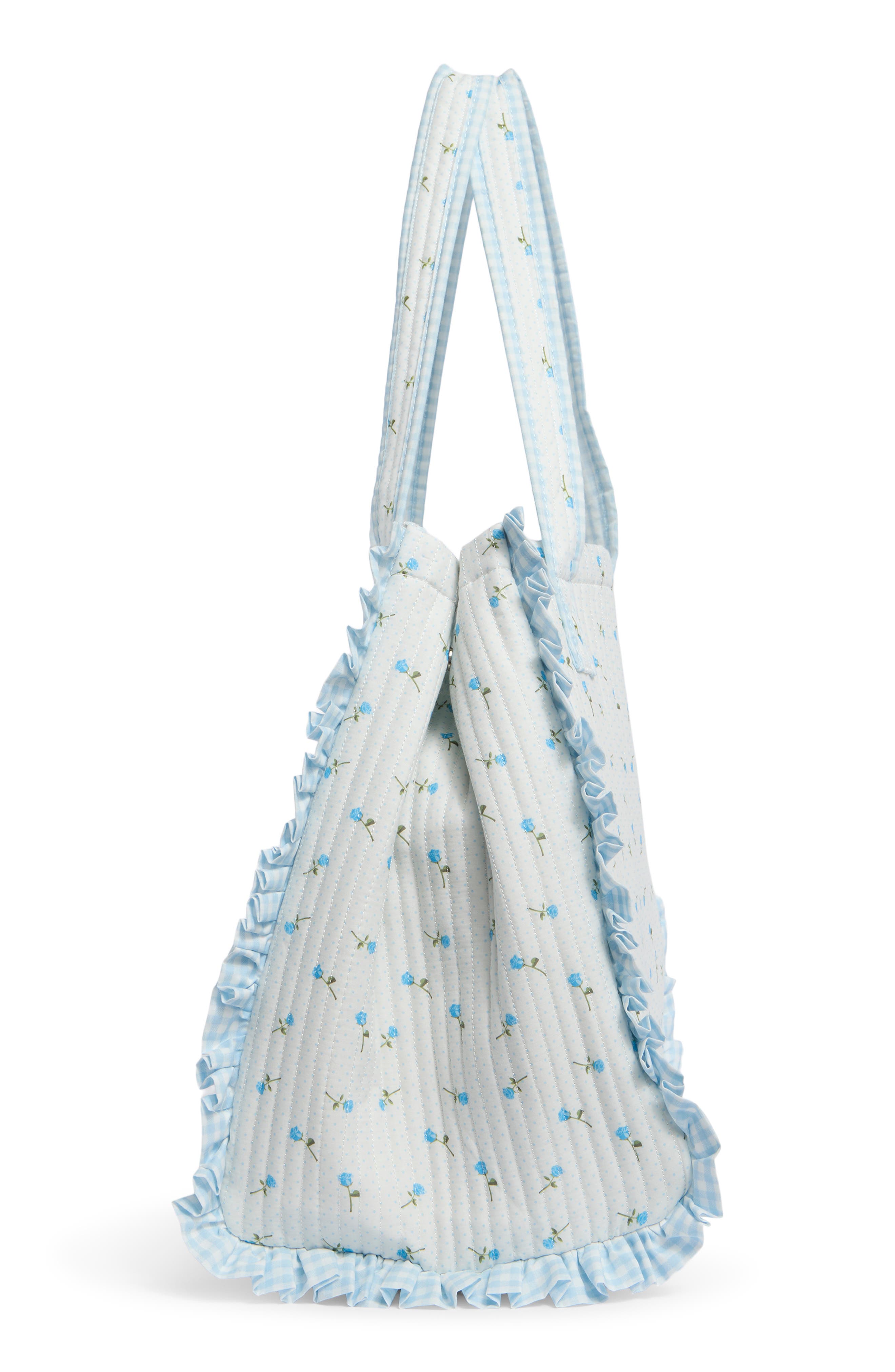 Madden Girl Floral Quilted Tote Bag with Pouch, Alternate, color, Blue Ditsy