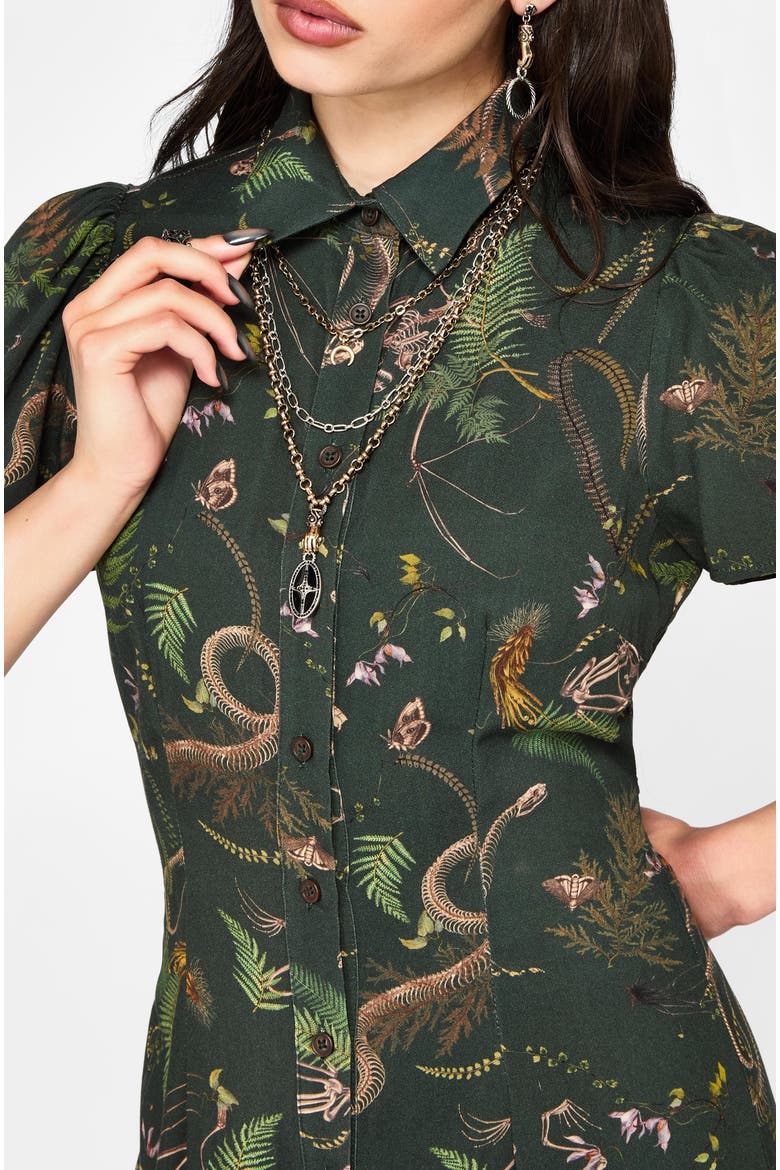 Noctaris Print Fitted Midi Shirt Dress, Alternate, color, Black