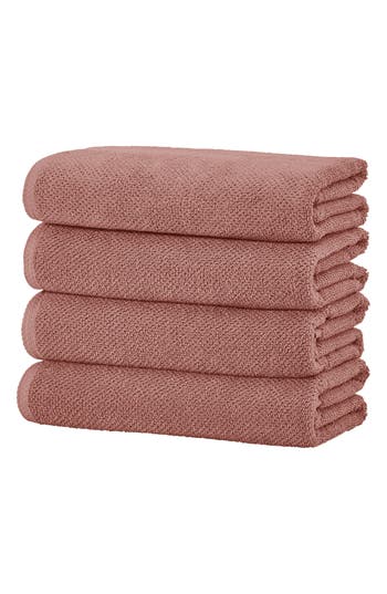 Woven & Weft Cotton 4-pack Textured Bath Towel Set In Dusty Rose