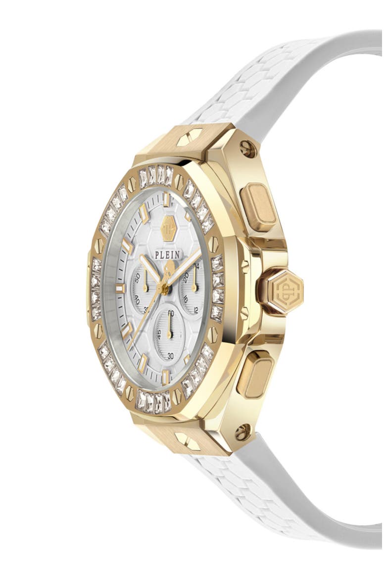 Royal Chronograph Silicone Strap Watch, 42mm, Alternate, color, IP YELLOW GOLD