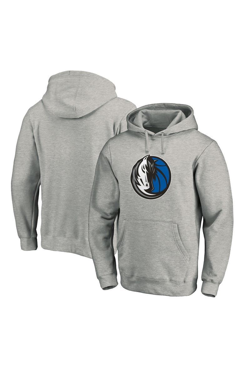 Men's Fanatics Branded Heather Gray Dallas Mavericks Team Primary Logo Fitted Pullover Hoodie, Main, color, Heather Gray