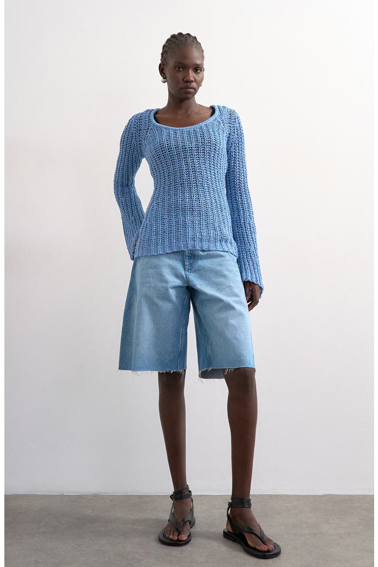 Open Stitch Scoop Neck Sweater, Alternate, color, MBLUE