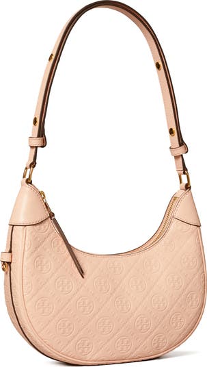 T-Monogram Embossed Crescent Shoulder Bag