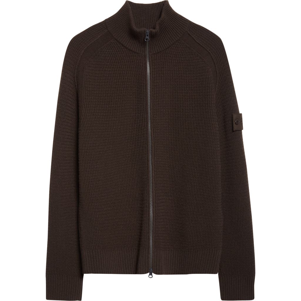 Stone Island Ghost Waffle-knit Virgin Wool Jacket In Brown