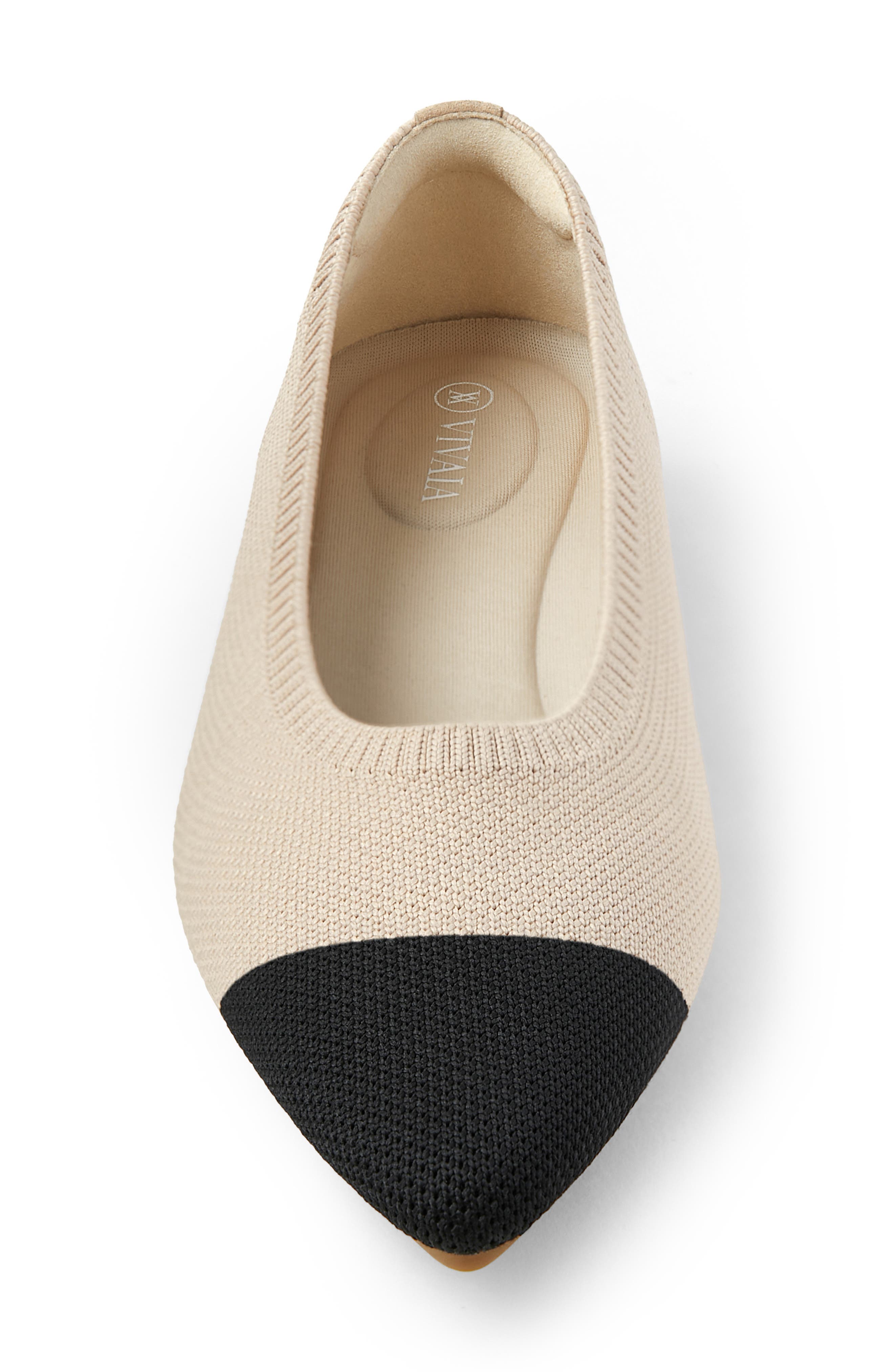 Aria 5 Pointed-Toe Ballet Flats, Alternate, color, ALMOND/ BLACK TIP
