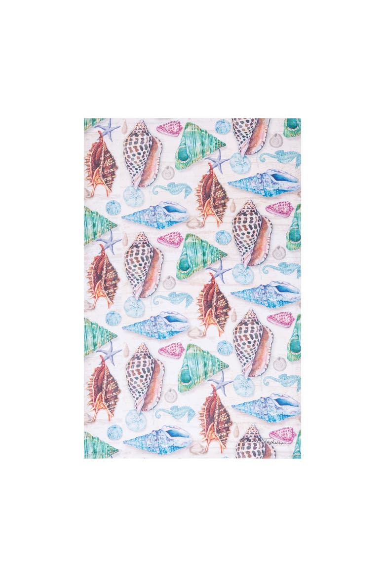 Beach Shells Printed Flour Sack Kitchen Towel, Main, color, White