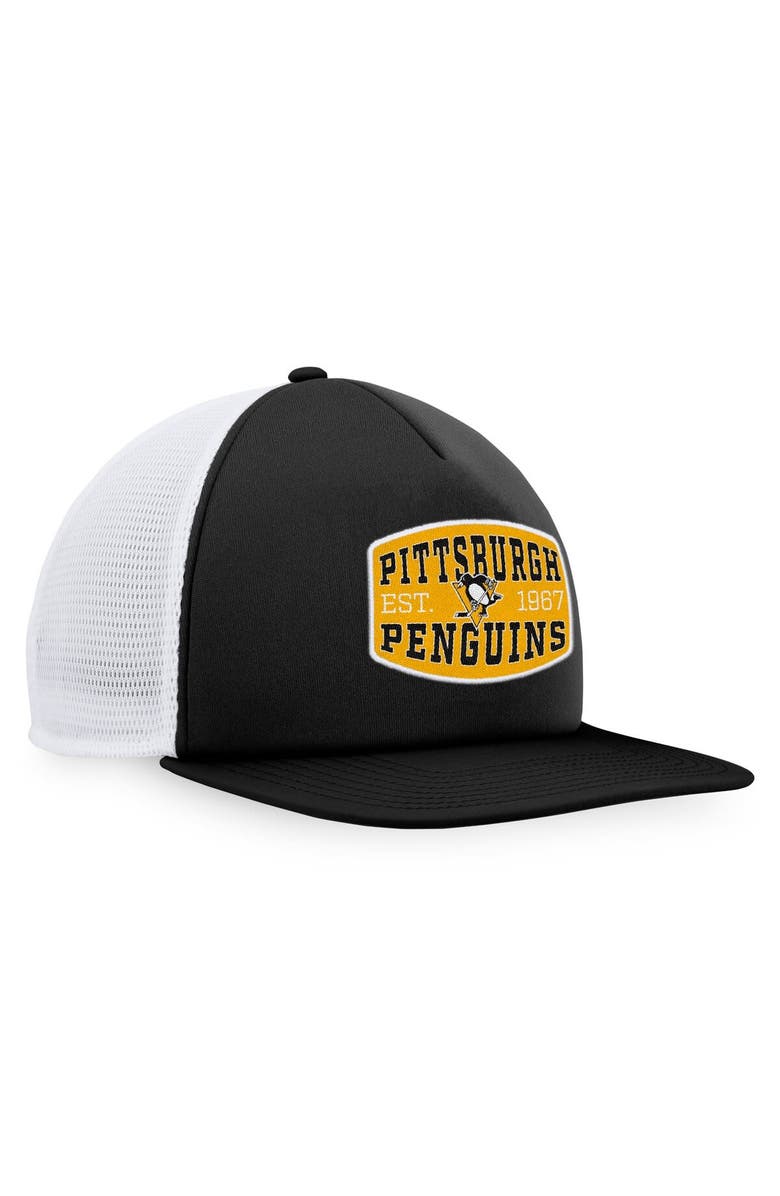 FANATICS Men's Fanatics Branded Black/White Pittsburgh Penguins Foam Front Patch Trucker Snapback Hat, Alternate, color, Black
