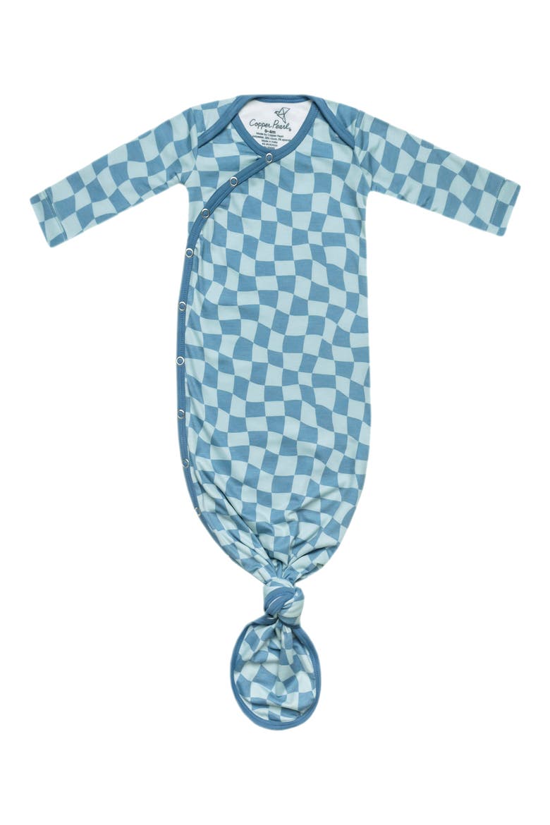 Miles Check Newborn Knotted Gown, Main, color, BLUE