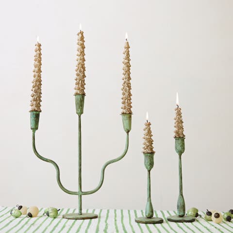 Brass Patina Iron Taper Candle Holders, Set of 2