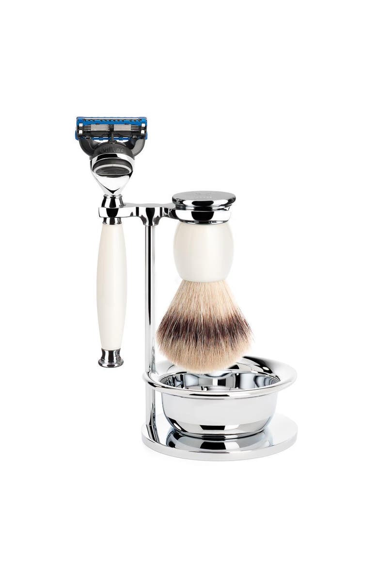 Sophist Porcelain 4-piece Silvertip Fiber & Fusion Razor Shaving Set, Main, color, White