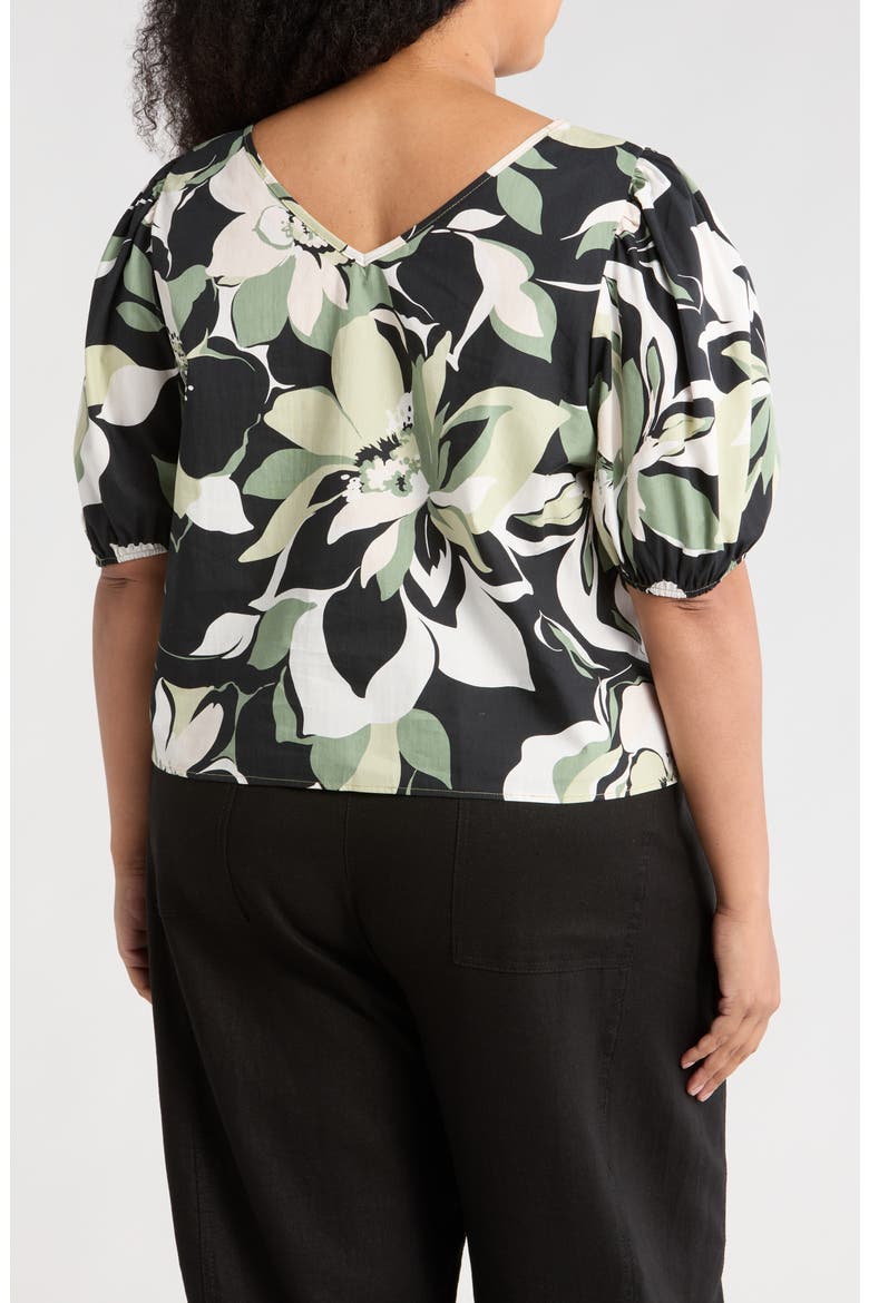 Floral Puff Sleeve Stretch Cotton Top, Alternate, color, OLIVE MULTI