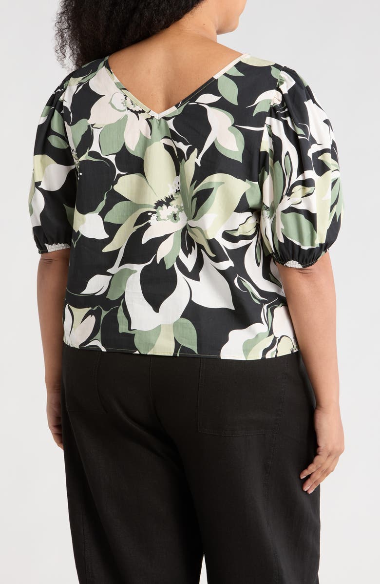 Renee C Floral Puff Sleeve Stretch Cotton Top, Alternate, color, Olive Multi