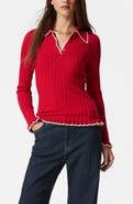 & Other Stories Tipped Ribbed Ruffle Trim Polo Sweater