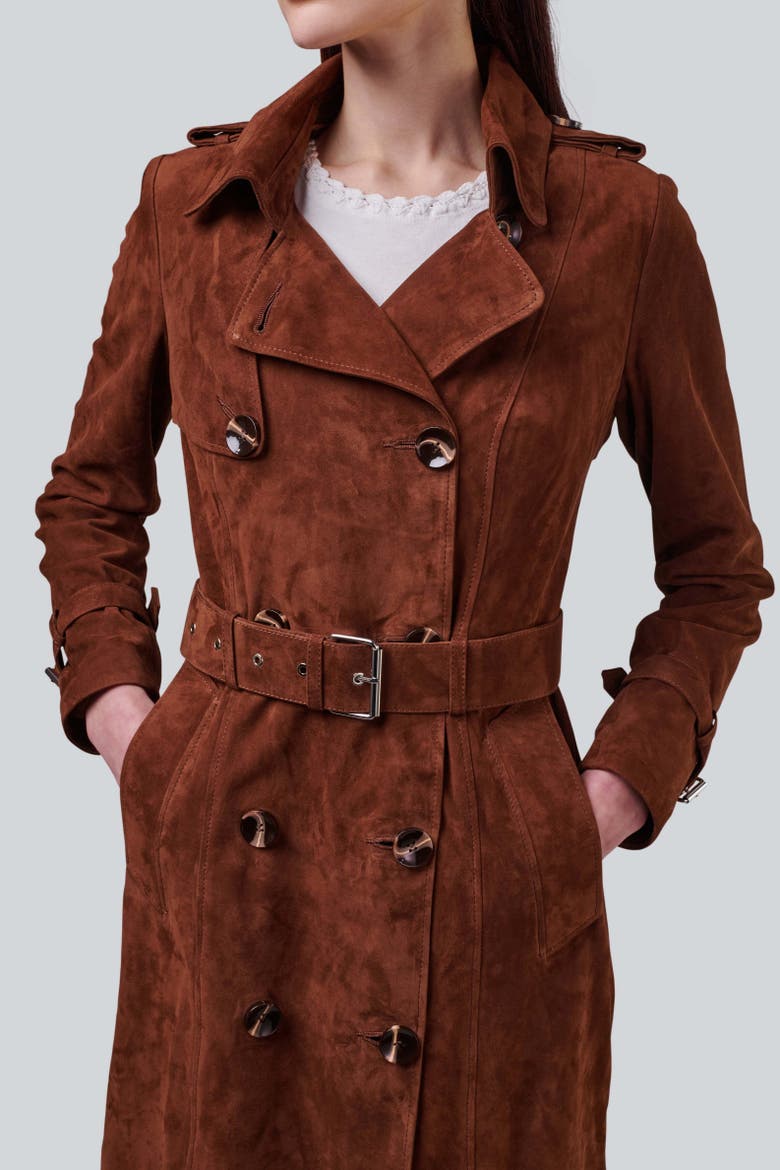 Soho Suede Trench Coat, Alternate, color, Chestnut