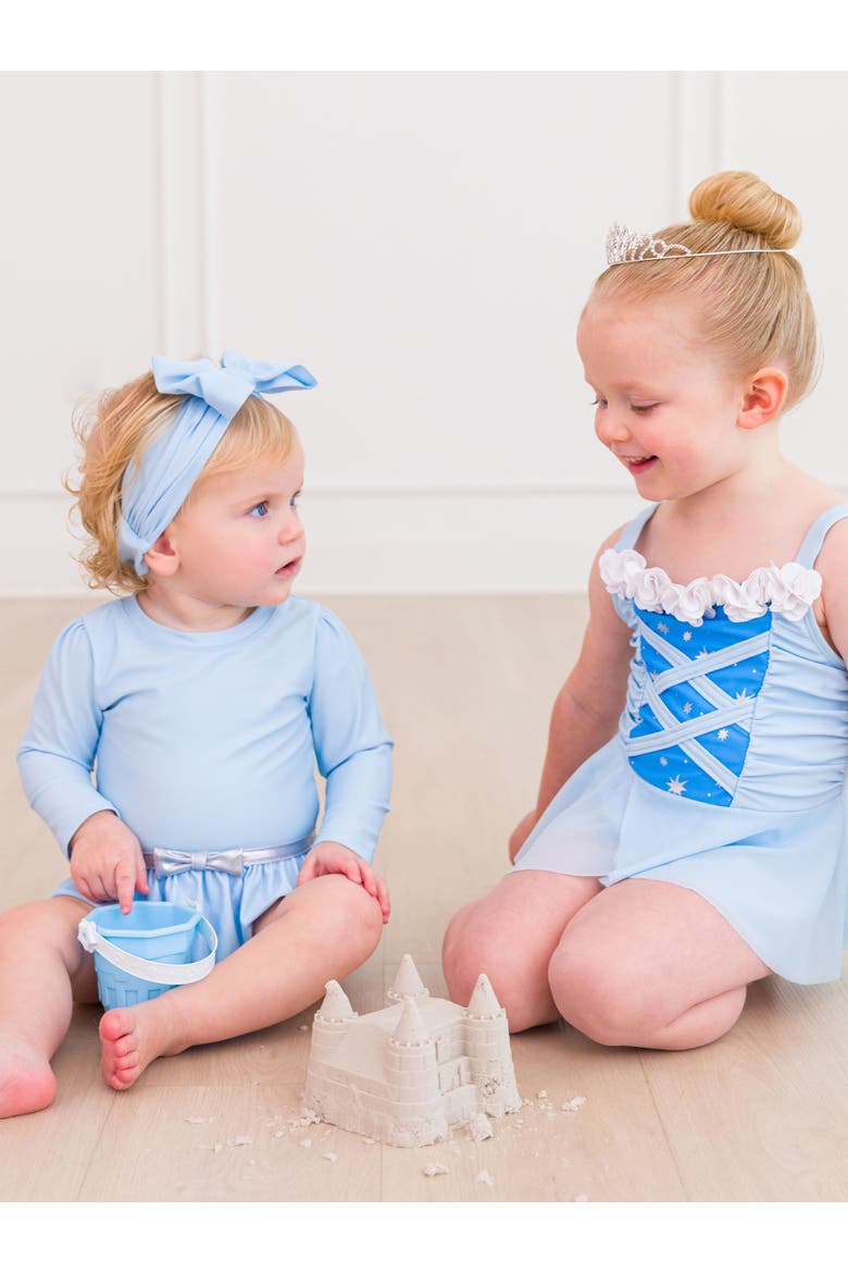 Baby Girls UPF50+ Princess Long Sleeve Bow Skirted One Piece Swimsuit, Alternate, color, Crystal Blue Princess