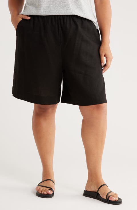Linen Blend Bermuda Shorts (Plus)