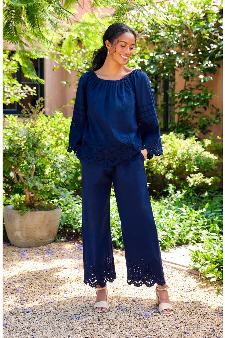 Scallop Edge Straight Leg Ankle Pants, Alternate, color, NAVY