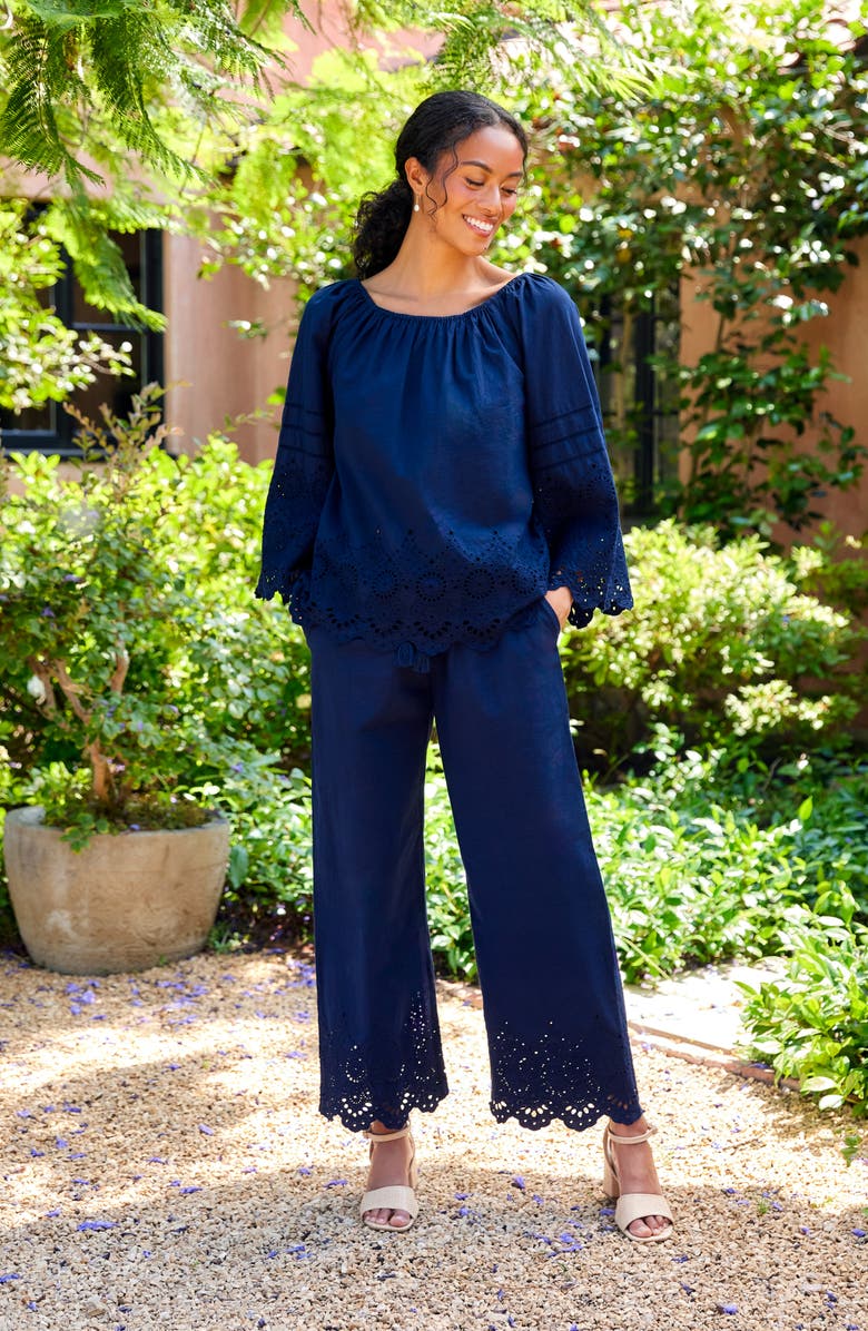 Karen Kane Scallop Edge Straight Leg Ankle Pants, Alternate, color, Navy