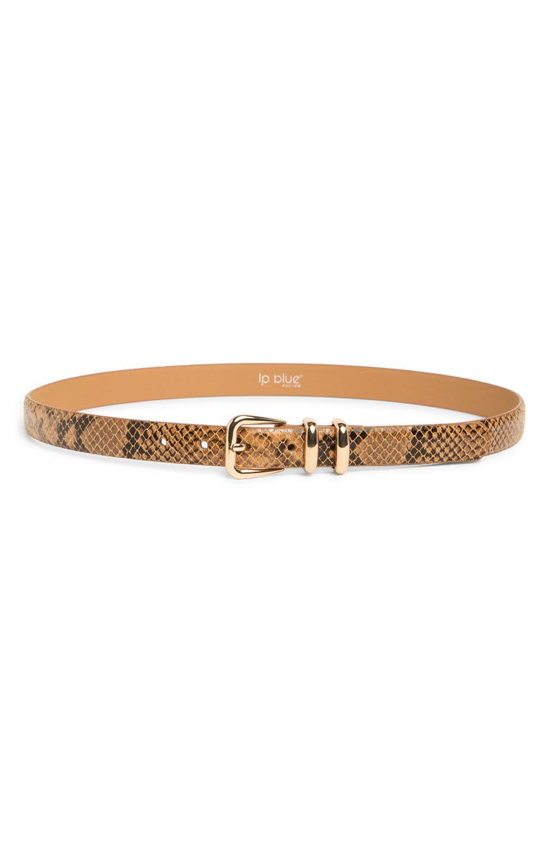 Linea Pelle Faux Python Print Keeper Belt, Main, color, Camel Snake
