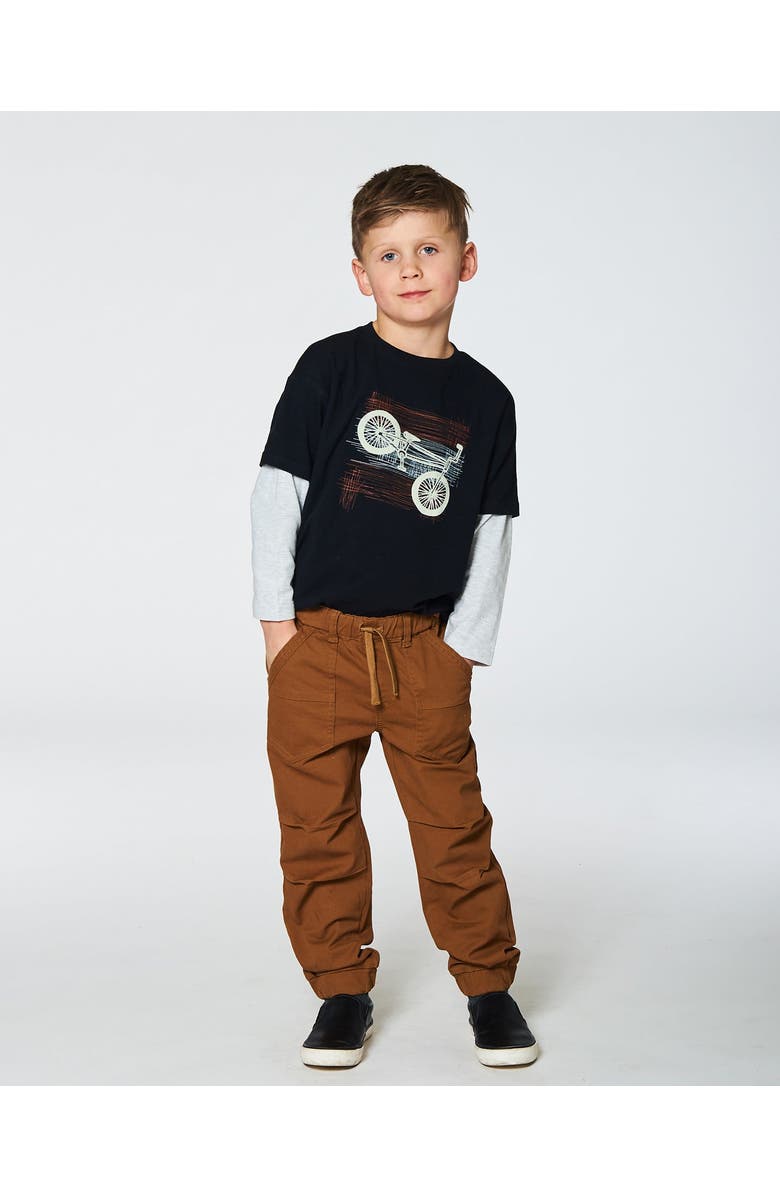 Deux par Deux Boy's Stretch Twill Pleated Knee Jogger Pants Caramel Brown, Alternate, color, 