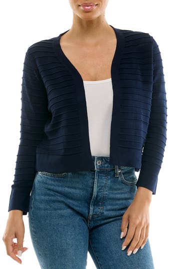 Nina Leonard Ottoman Knit Bolero Cardigan In Navy