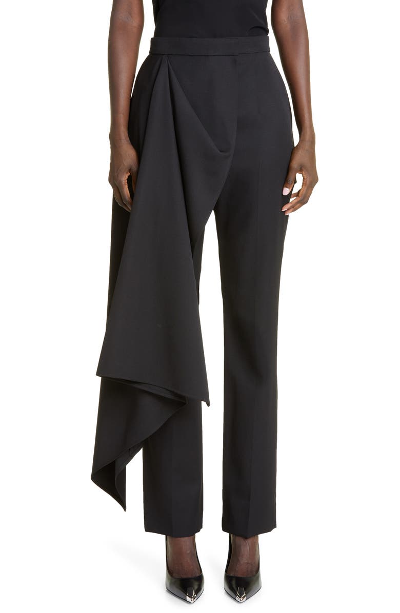 McQueen Draped Panel Wool Barathea Pants, Main, color, 