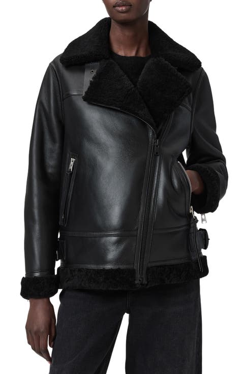 Sola Oversize Genuine Shearling Biker Jacket