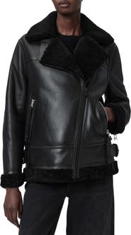 AllSaints Sola Oversize Genuine Shearling Biker Jacket