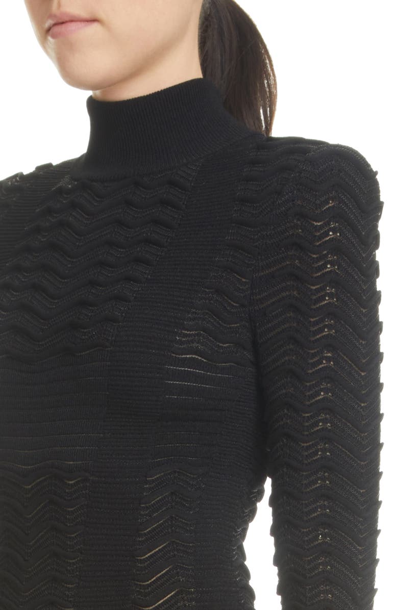 Balmain Chevron Texture Long Sleeve Knit Body-Con Dress, Alternate, color,