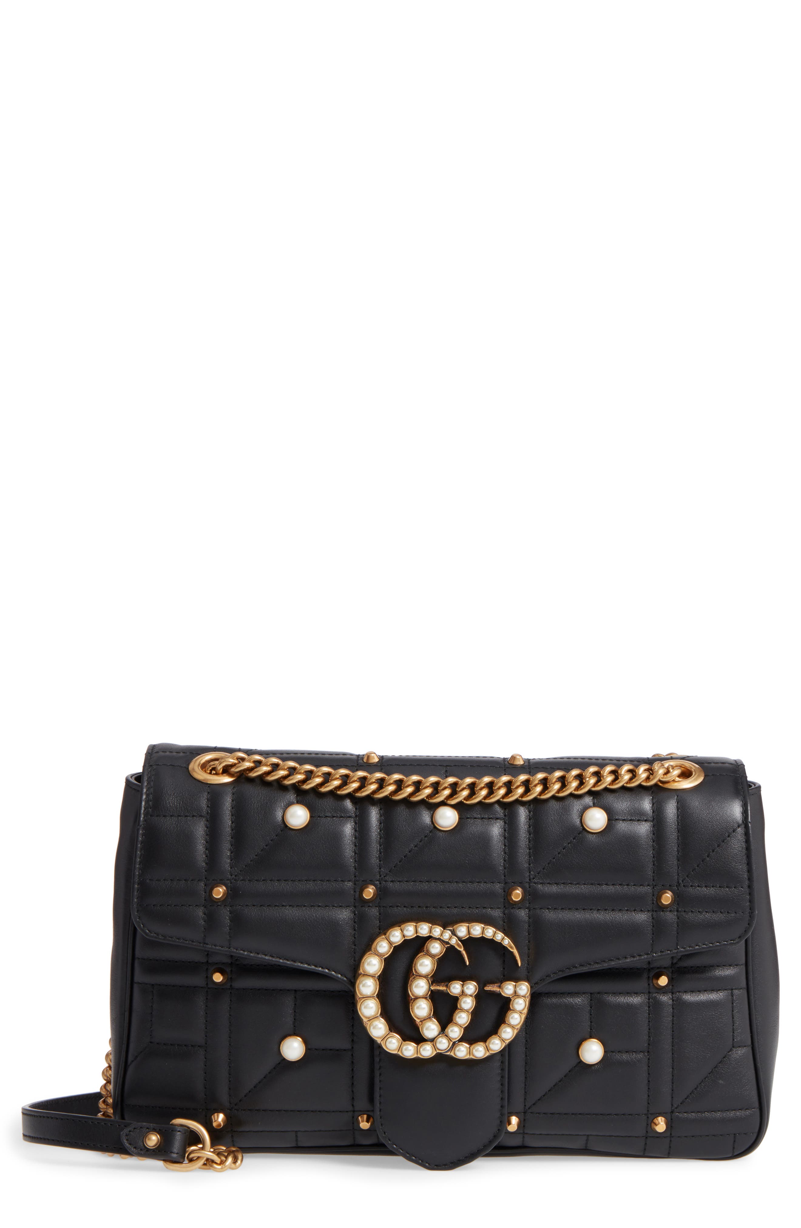 Gucci GG Marmont 2.0 Imitation Pearl Logo Matelassé Leather Shoulder Bag, Main, color, 